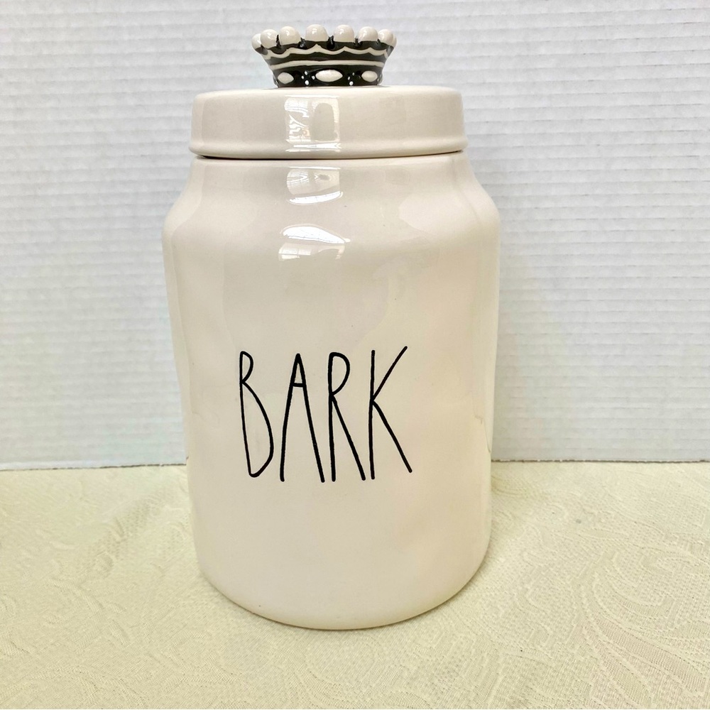 Magenta/Rae Dunn Dog “BARK” food/treats ceramic canister. Excellent condition